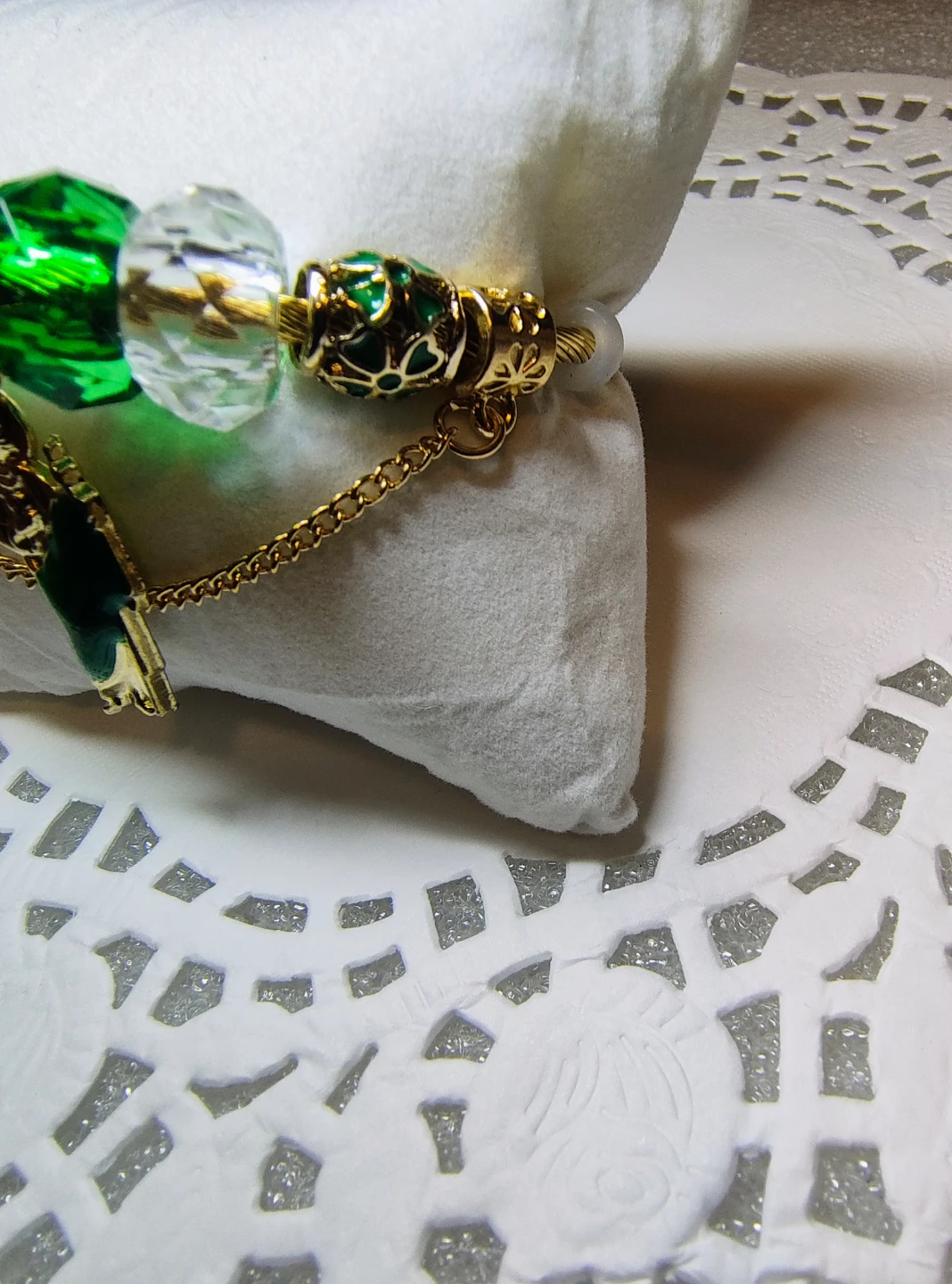 Gold plated 14k Religious Saint Charm Bracelet with Green Beads - photo 4