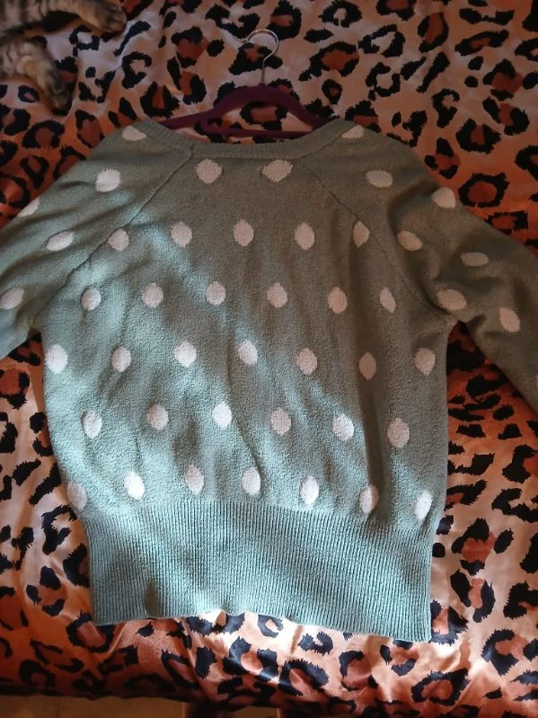 Mint green polka dot women's sweater sz XL - photo 3