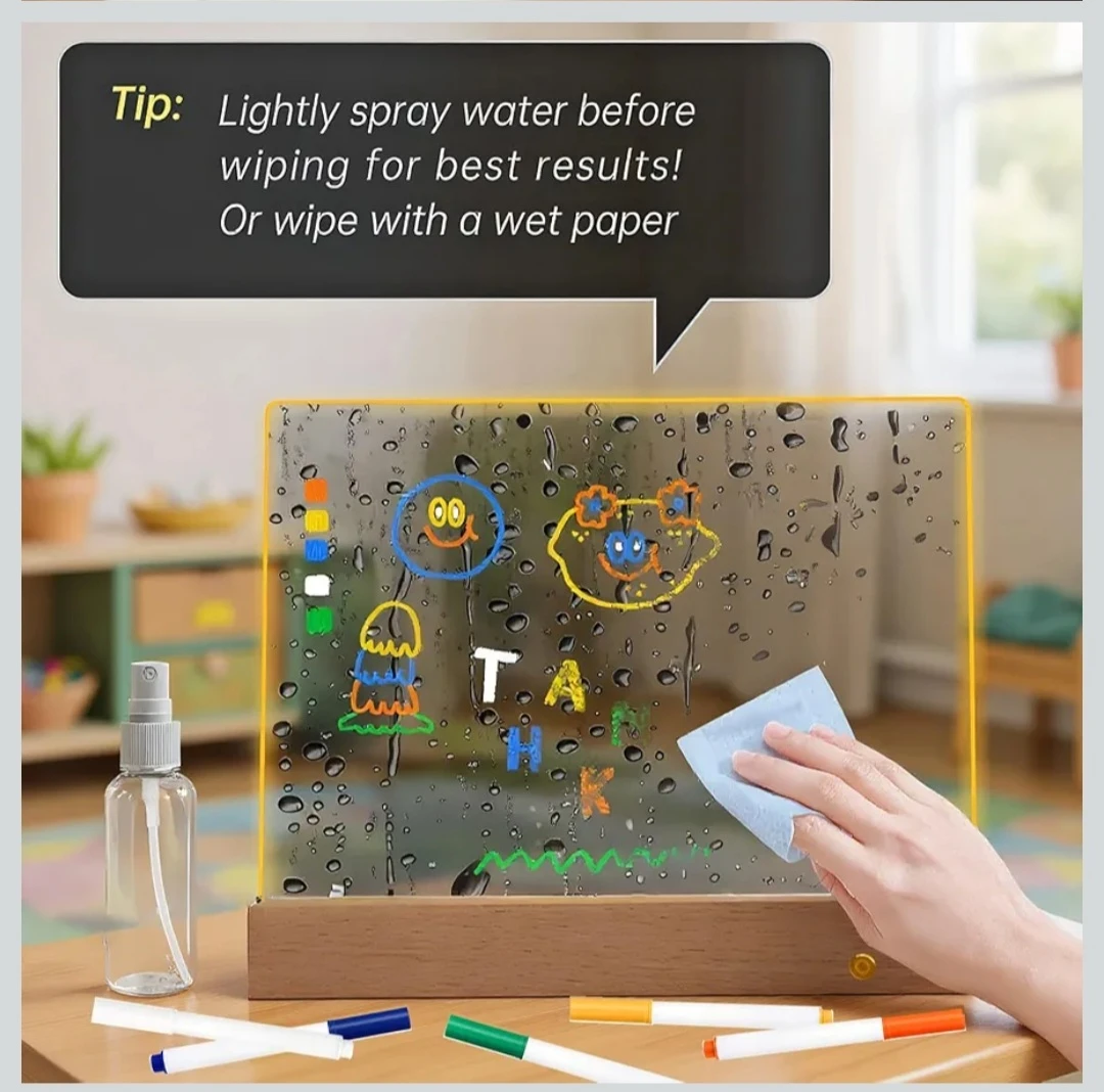 Rechargeable LED Dry Erase Note Board with Wooden Base...New - photo 3