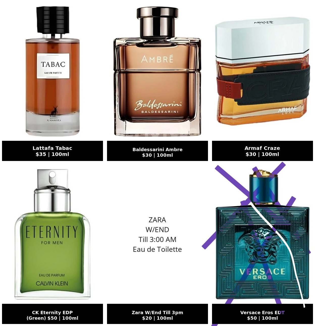 Assorted Men's Fragrances 100ml - see description for prices