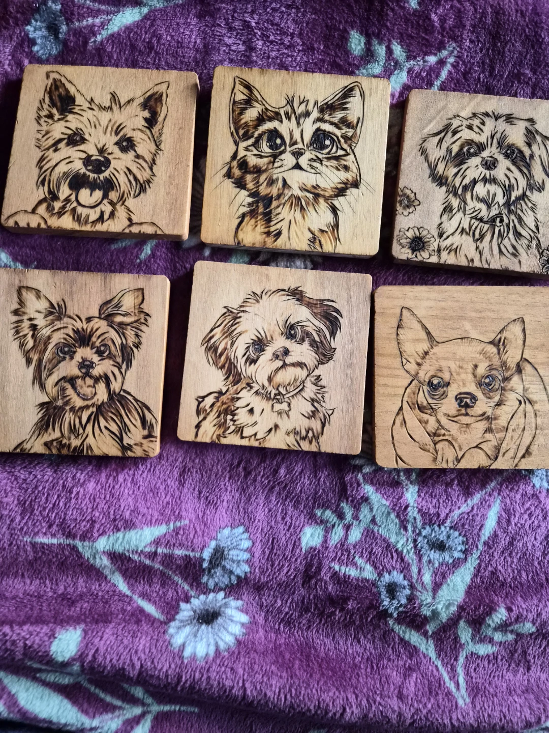 Hand-Burned Wooden Pet Coasters