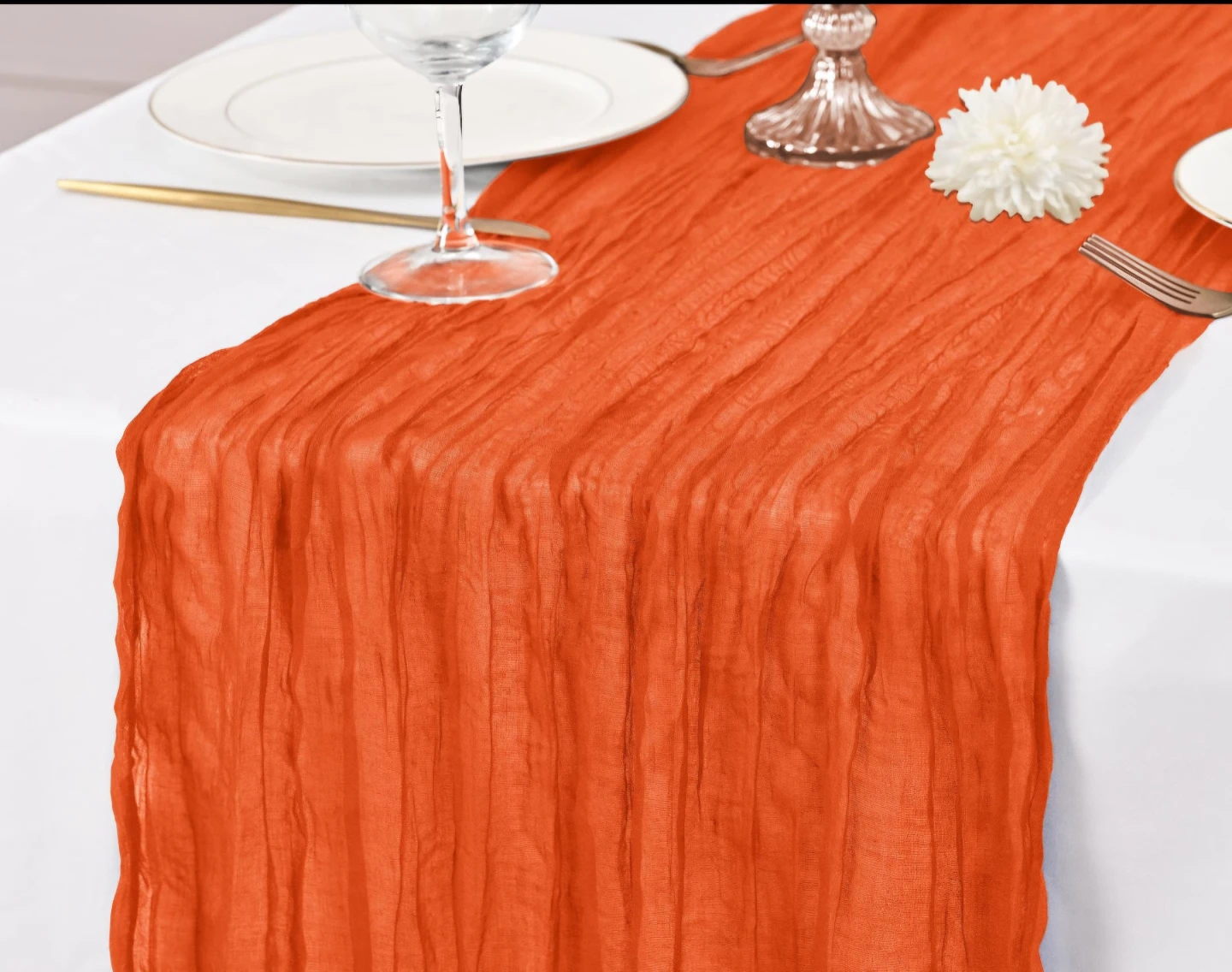 Orange Cheesecloth Gauze Table Runner