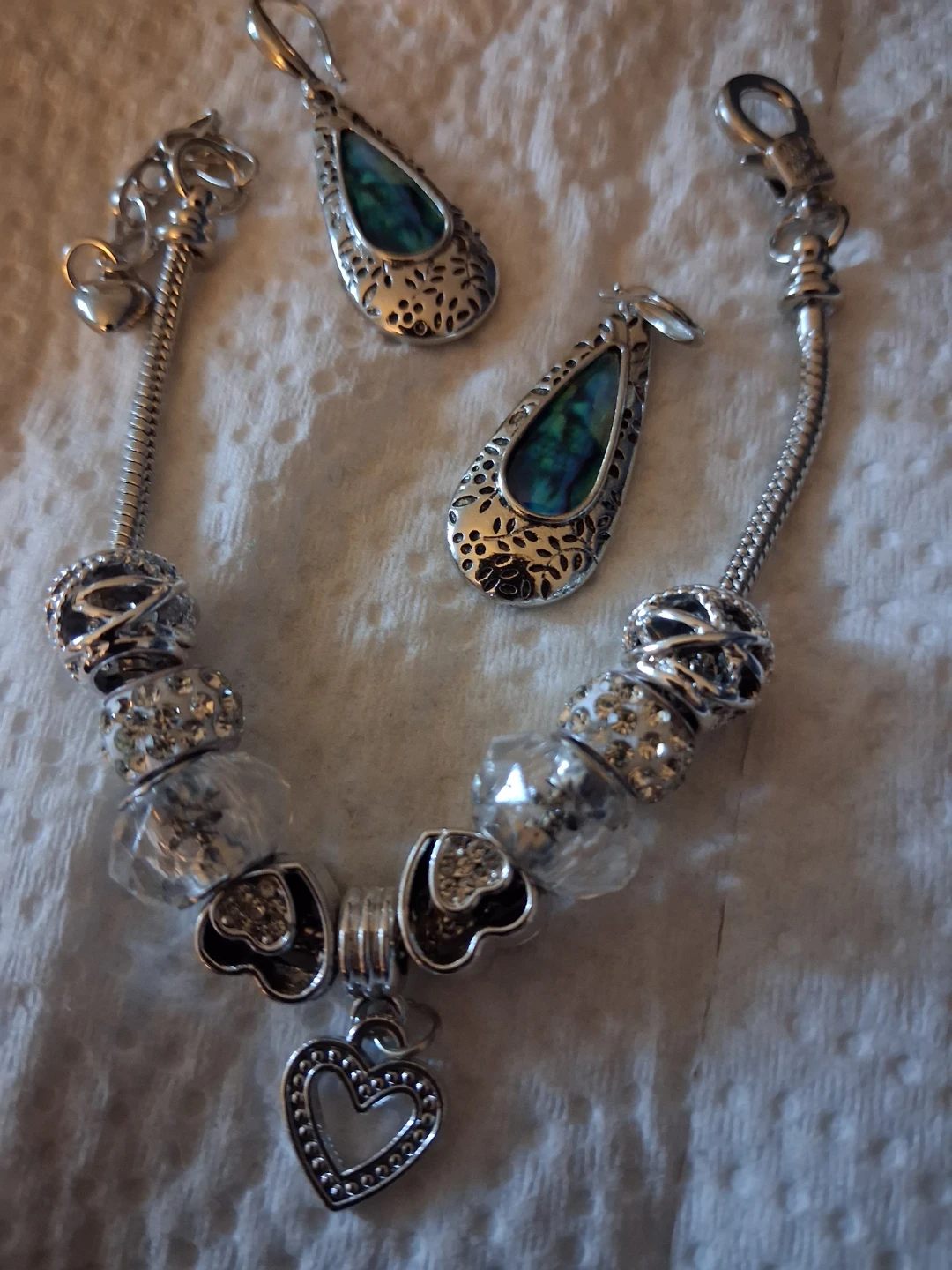 Heart Charm Bracelet and Earring Set