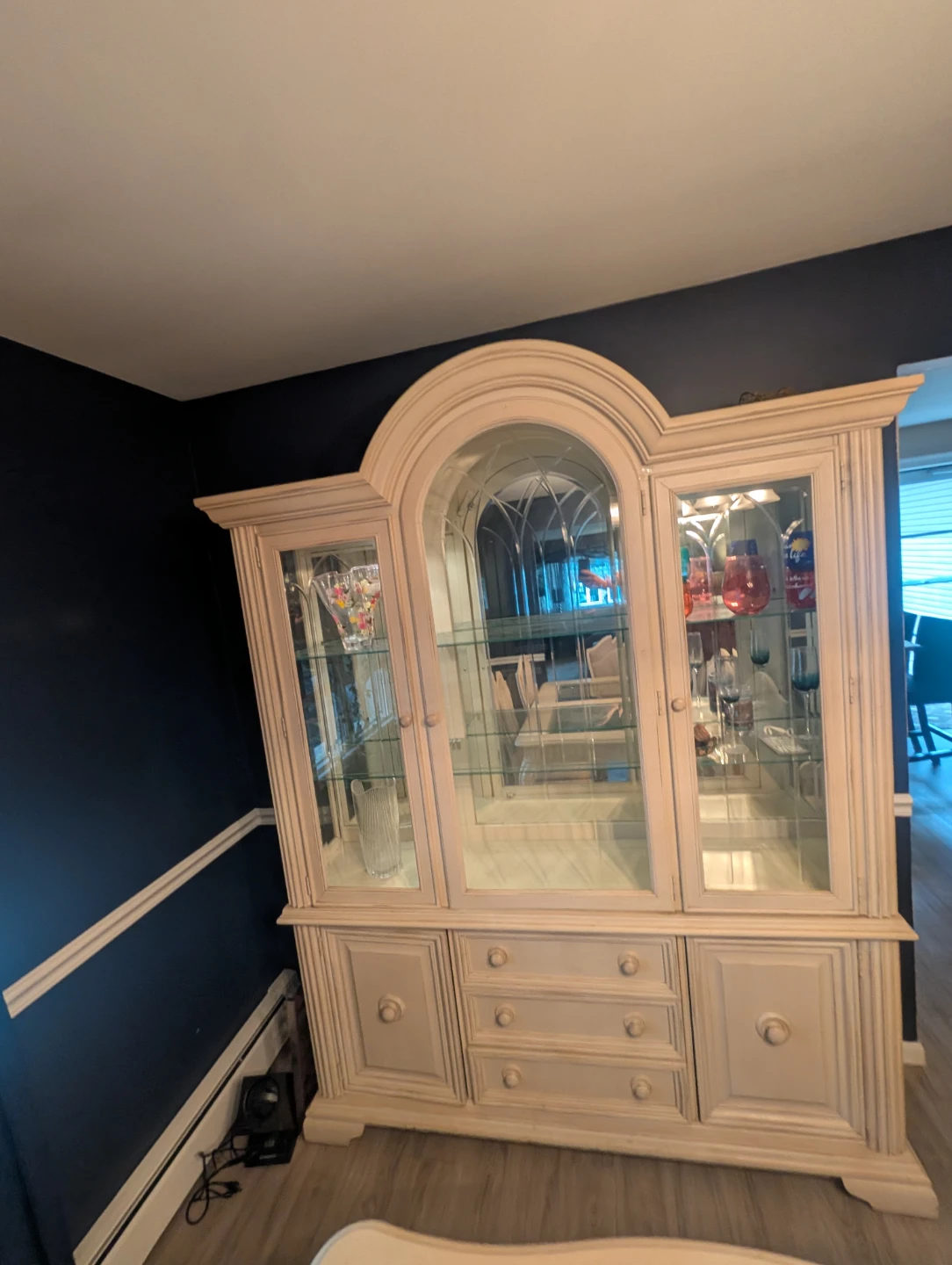 Large Antique White China Cabinet