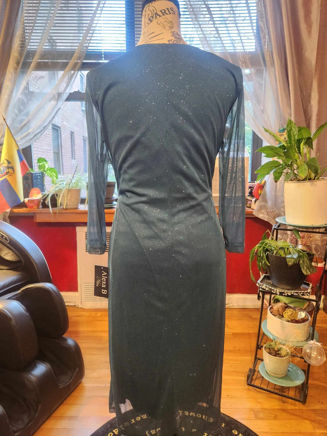 Party NWT Teal Emerald Green Glitter Mesh Side-Buckle Midi Dress - photo 4