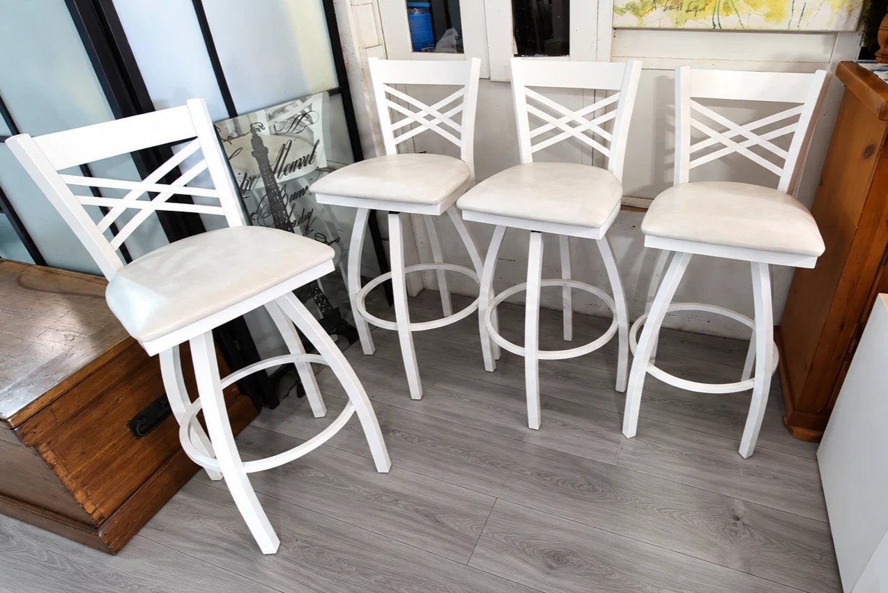 Set of 4 White X-Back Swivel Bar Stools