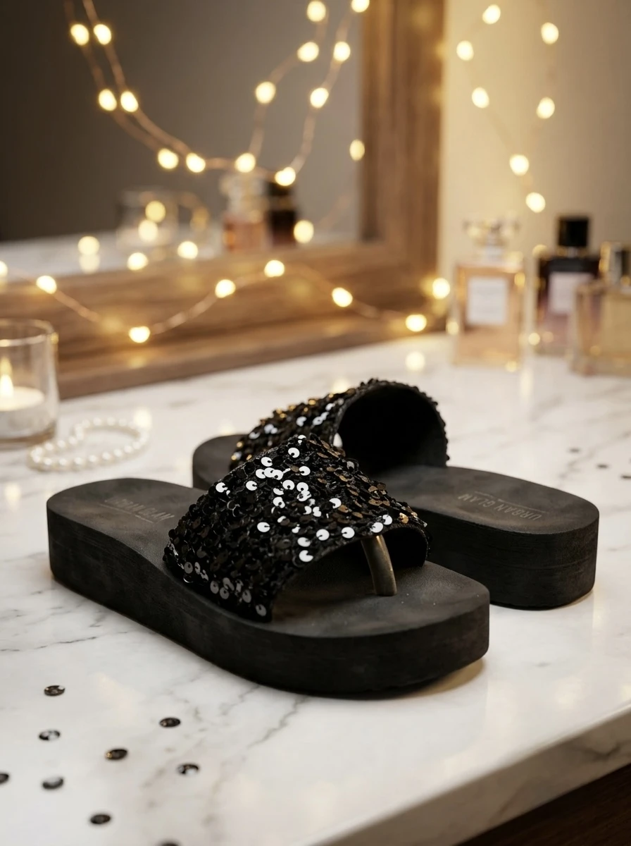 Urban Glam black sequin platform sandals - photo 2