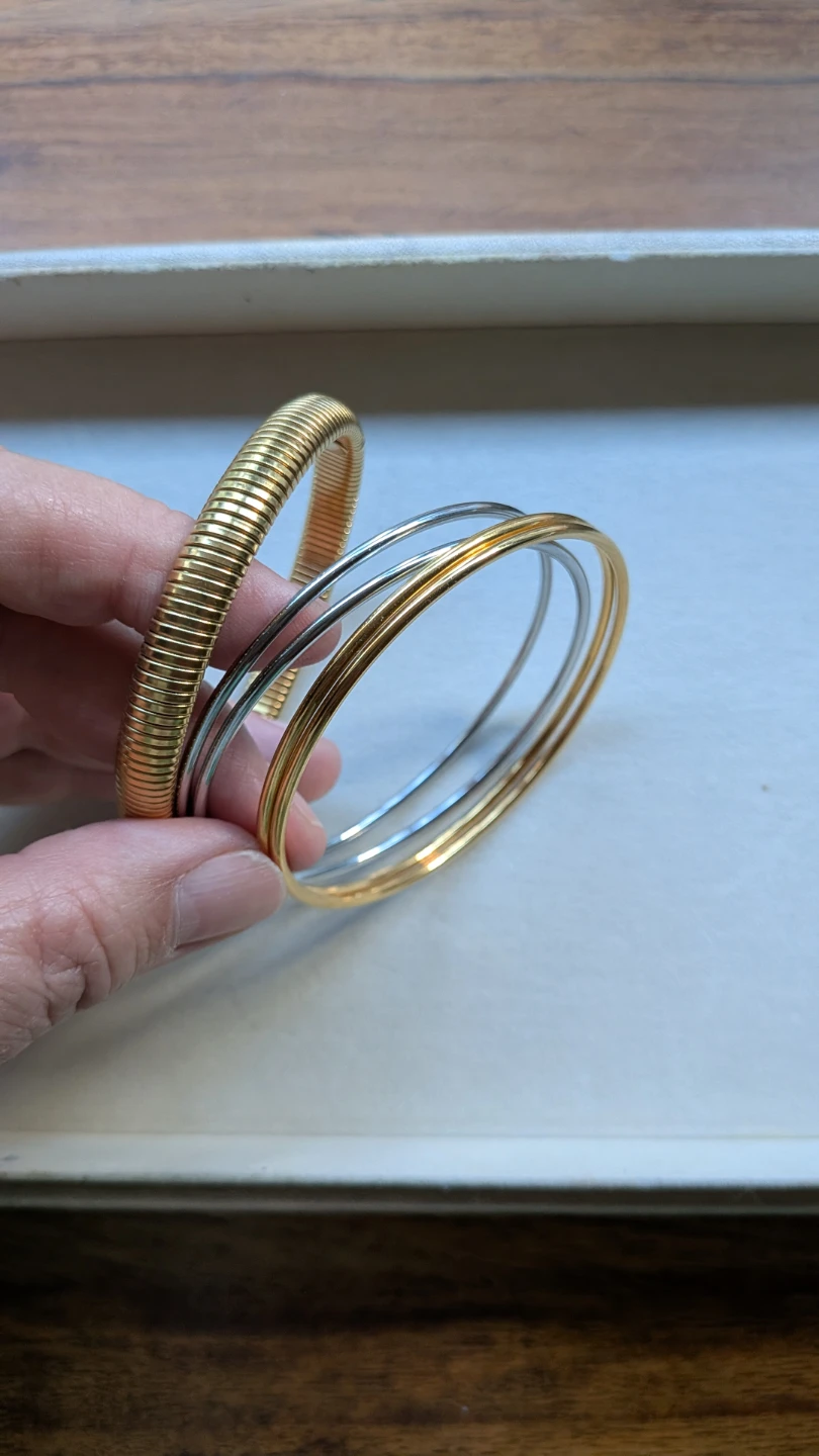 Set of 5 Assorted Stainless Steel Bangle Bracelets - photo 2