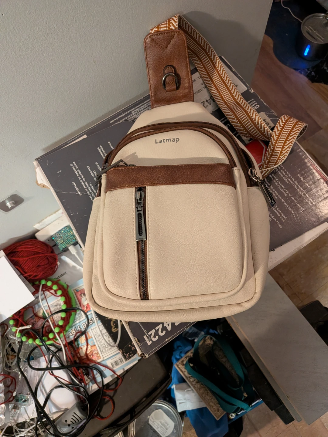 Latmap Cream and Brown Sling Bag