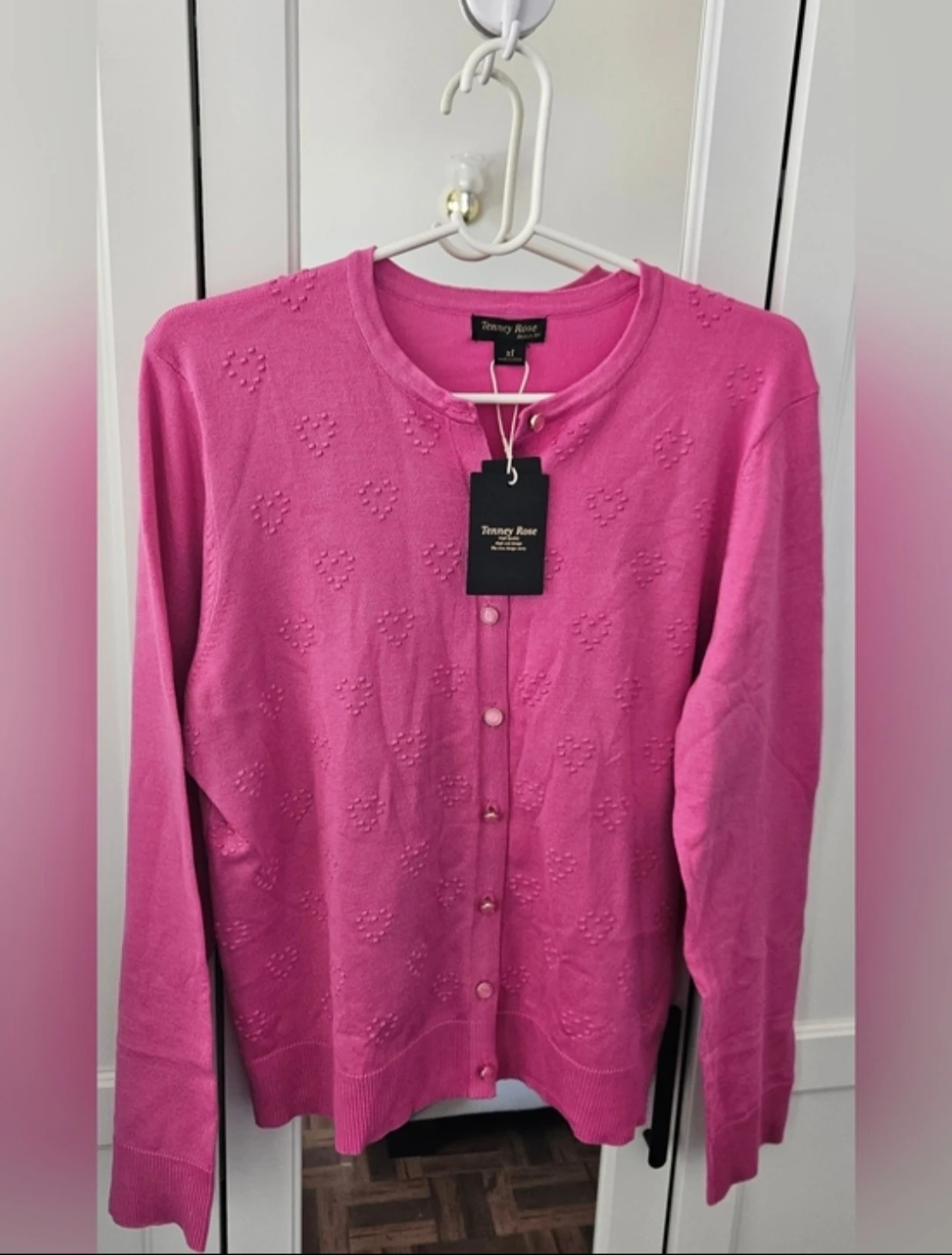 Tenney Rose Pink Heart Cardigan XL
