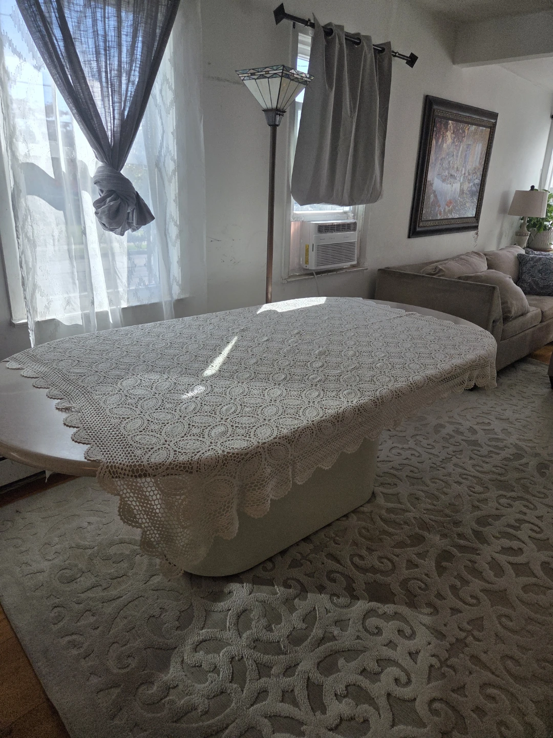Vintage Cream Crochet Tablecloth