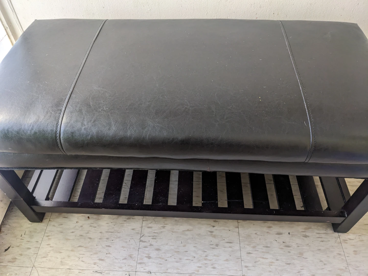 Black Faux Leather Entryway Bench