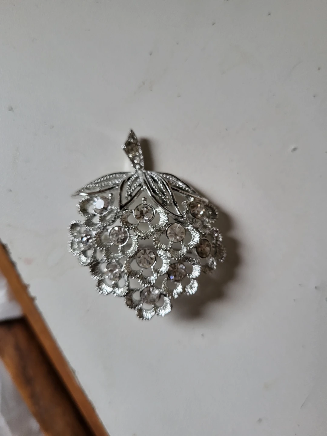 Silver-Tone Crystal Grape Cluster Brooch