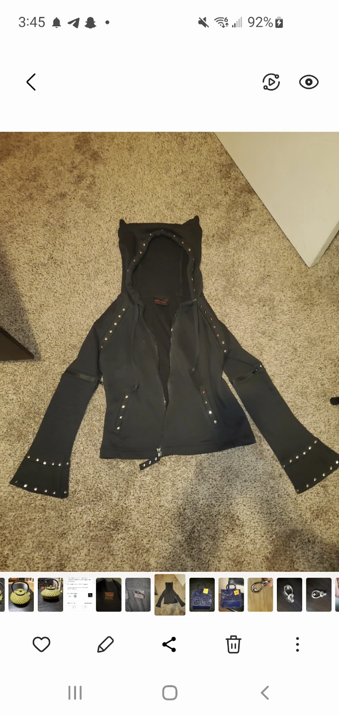 Vintage Queen of the Darkness Black Cat Ear Hoodie with Studs - photo 5