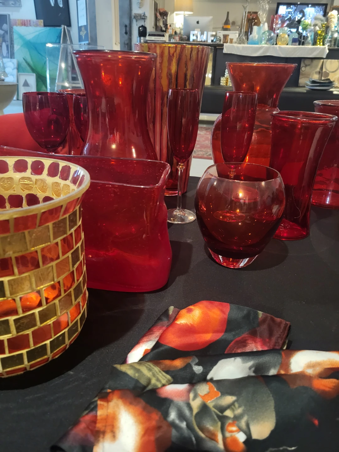 Assorted red home decor and table setting items - photo 2