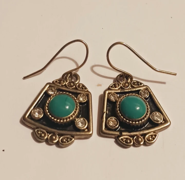 Turquoise and gold-tone dangle earrings