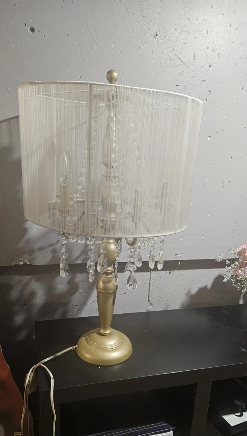 Beautiful Gold Chandelier Table Lamp with Crystal Accents