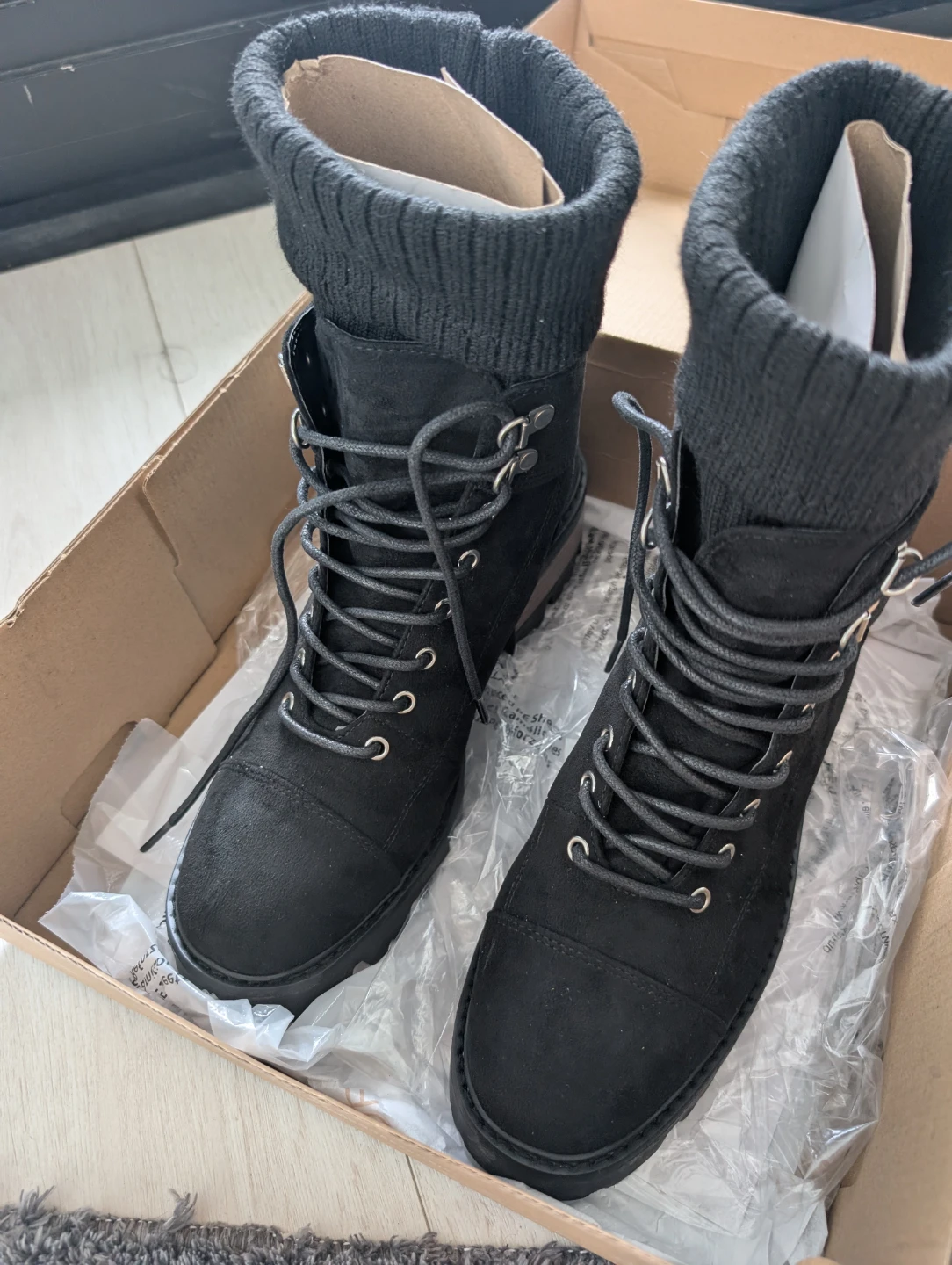Move out sale: Just Fab Black Lace-Up Combat Boots Size 9