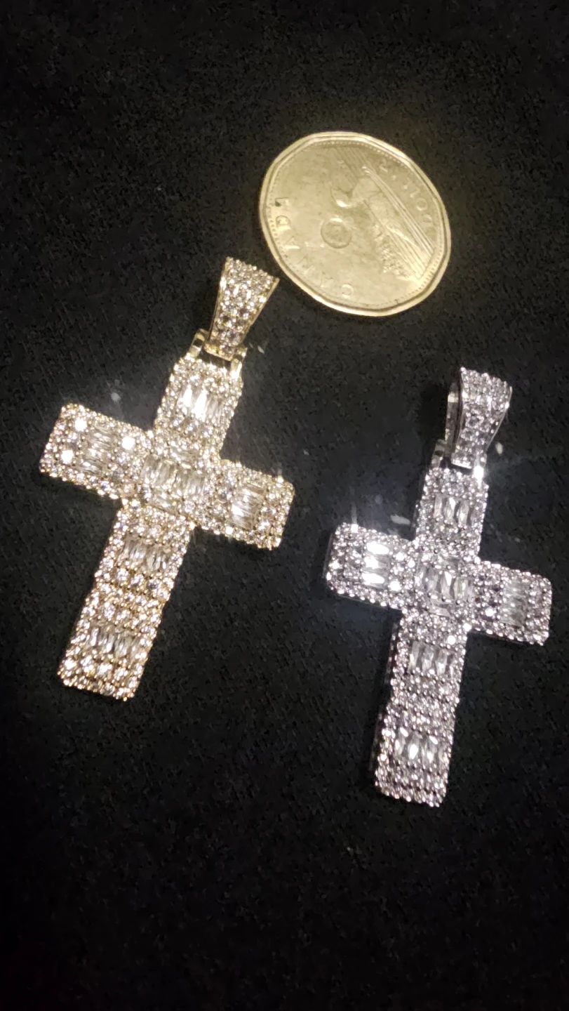 Two Iced Out Baguette Cross Pendants - photo 3
