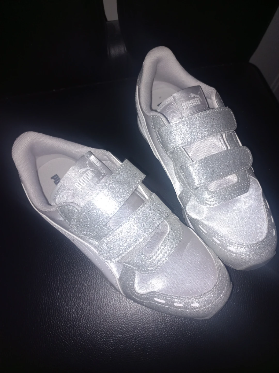 Puma Silver Glitter Velcro Kids Shoes Size 3C