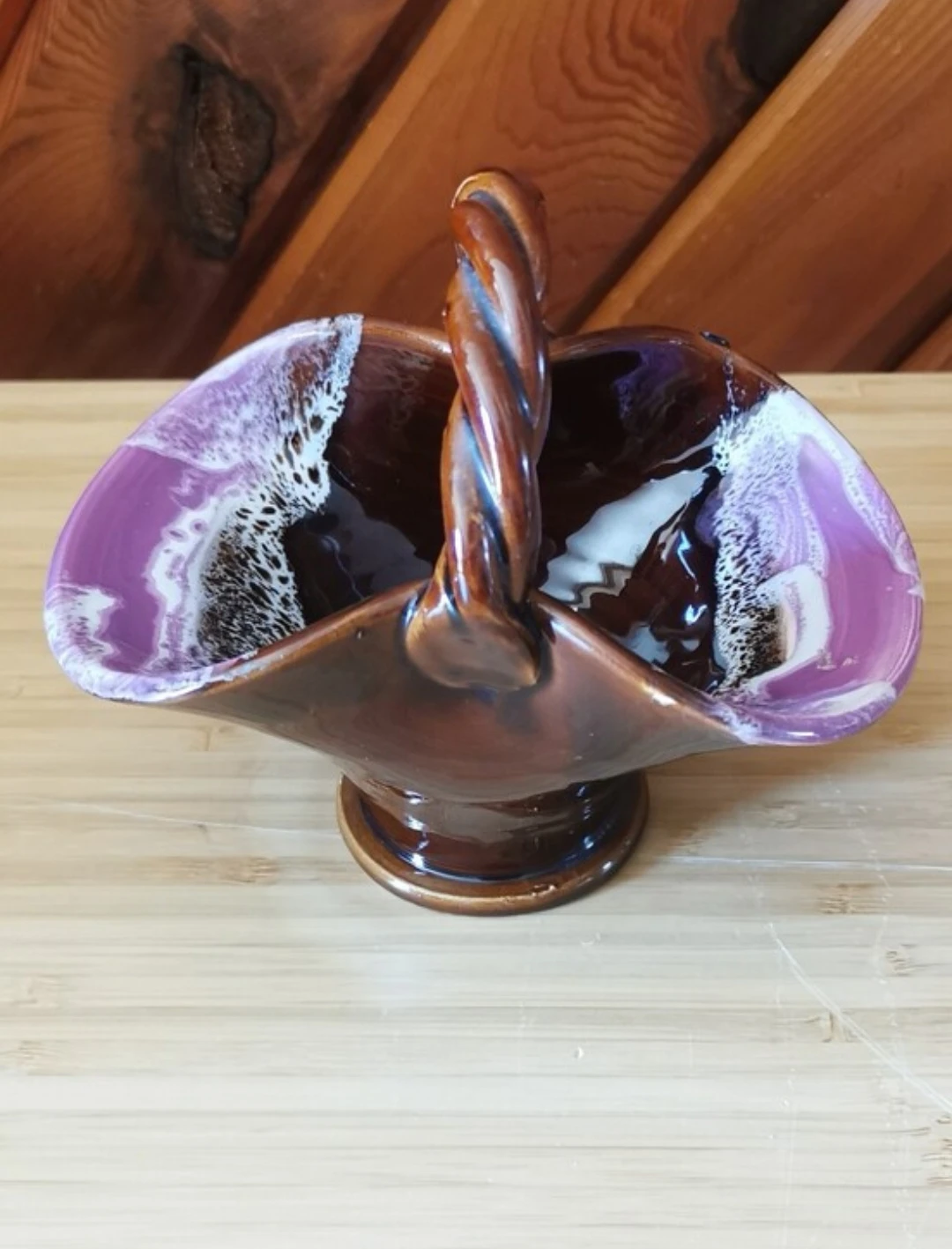 Vallauris French Pottery Basket Dish Twisted Handle Mid Century - photo 2