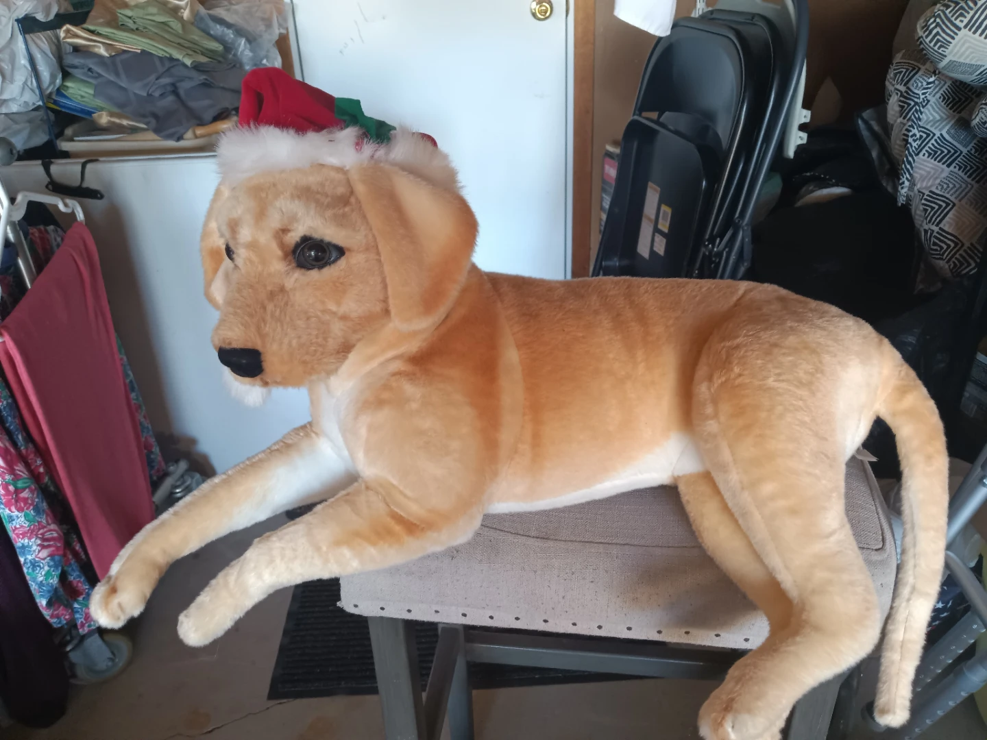 Large Plush Yellow Labrador Dog with Santa Hat