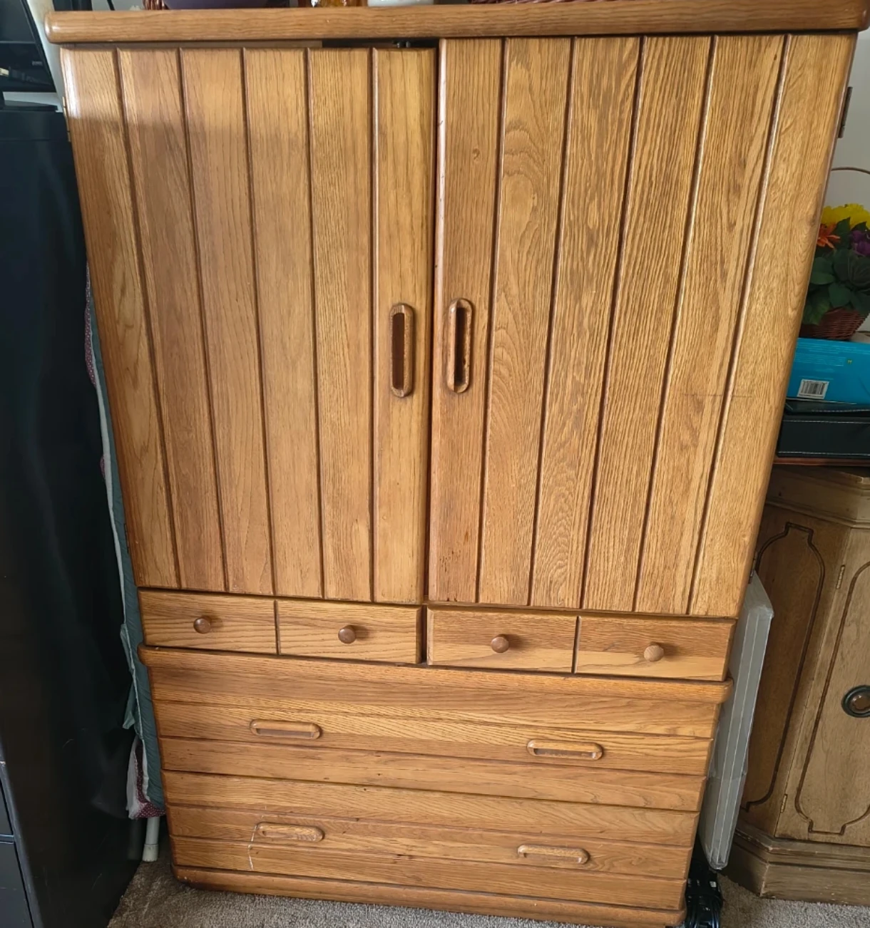 Oak Armoire Wardrobe with Drawers