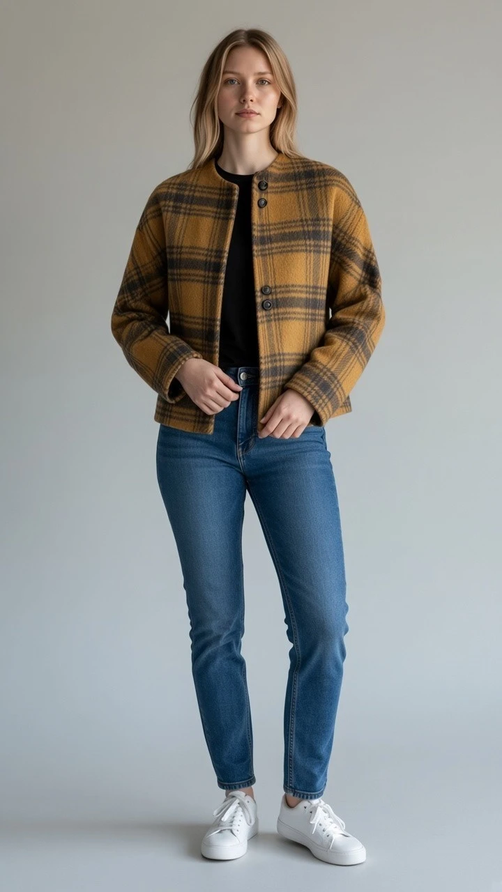 Brown Plaid Wool-Blend Jacket