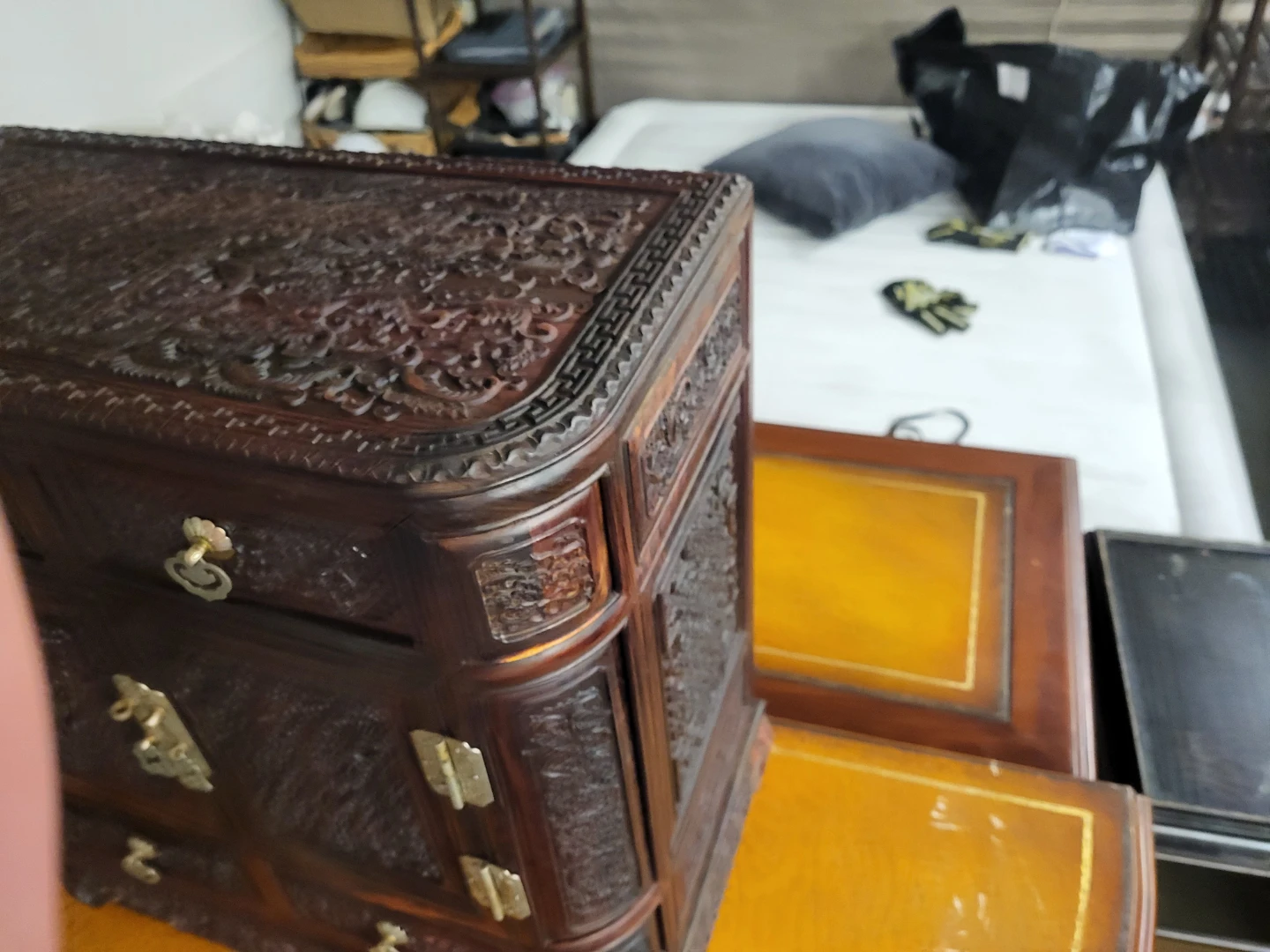 Ornate Hand-Carved Wooden Jewellery Chest - photo 4