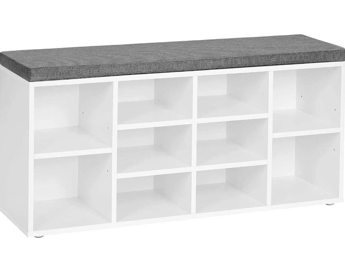 White shoe storage bench with grey cushion - photo 3