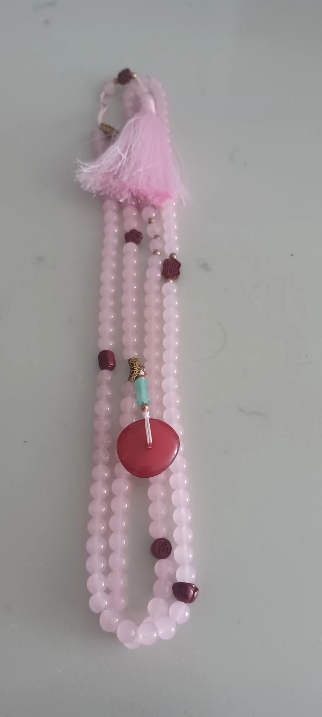 (BRAND NEW) Pink Beaded Meditation Necklace with Red Pendant