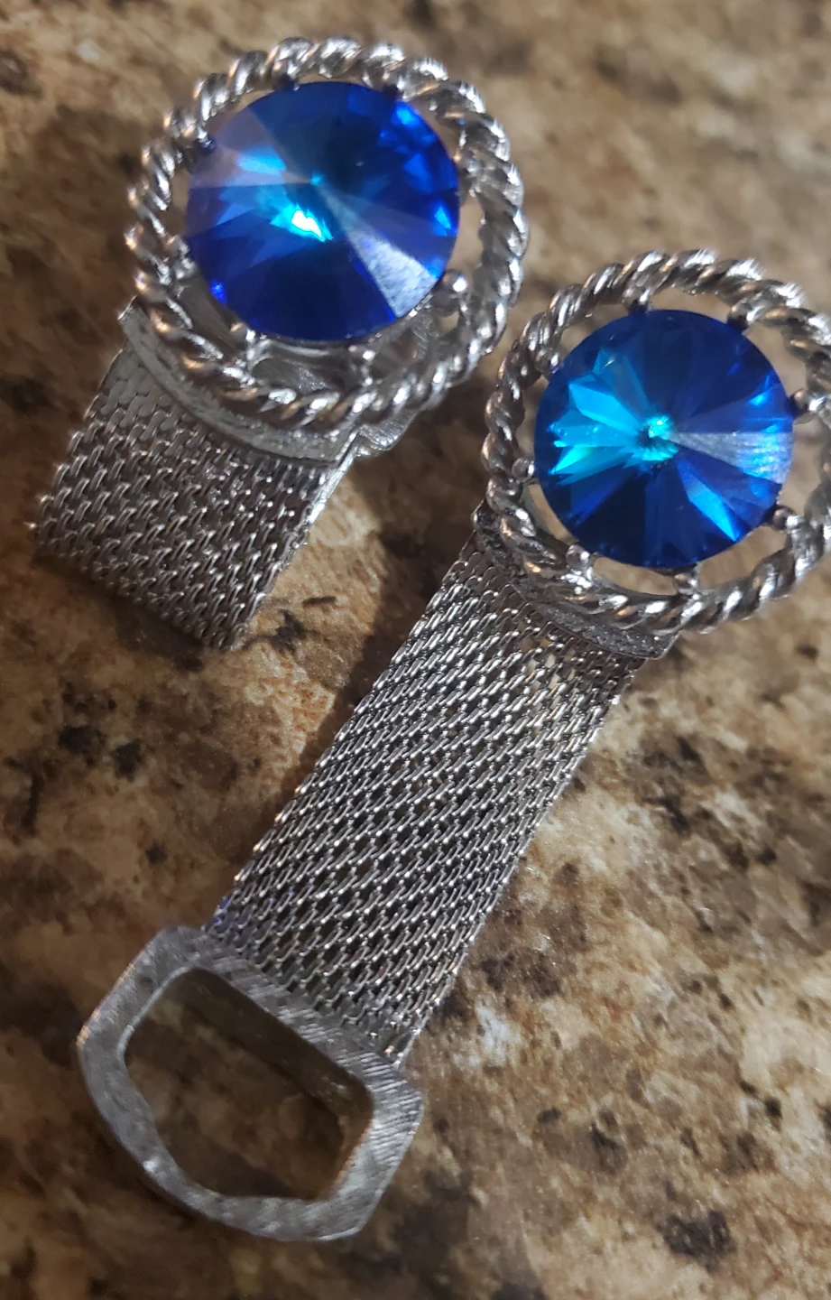 Blue Crystal Mesh Cufflinks