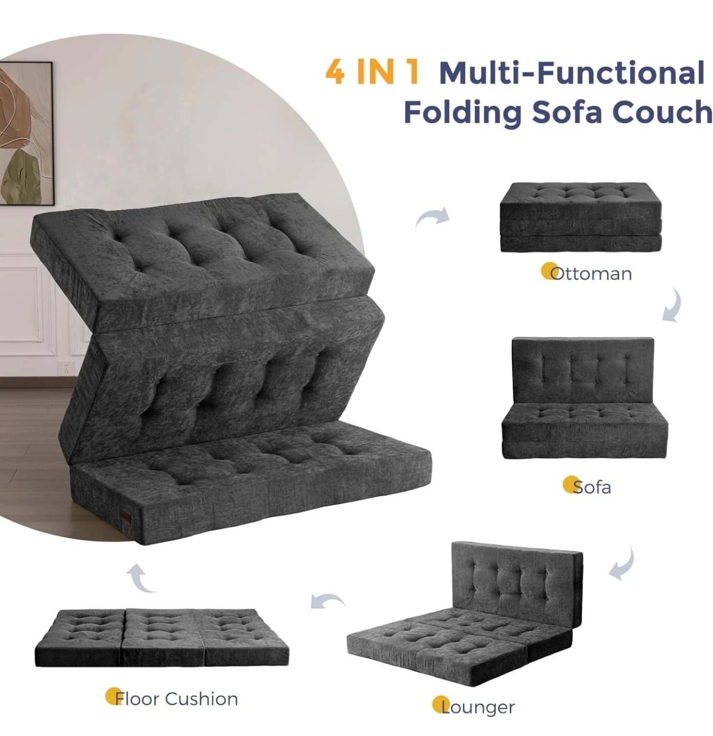 4-in-1 Multi-Functional Queen Folding Sofa Couch - photo 3