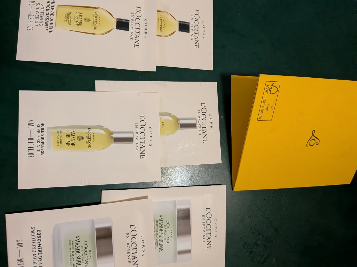 L'Occitane Six  Amande Sublime  Sachets Sample Set. 32 ml / $2