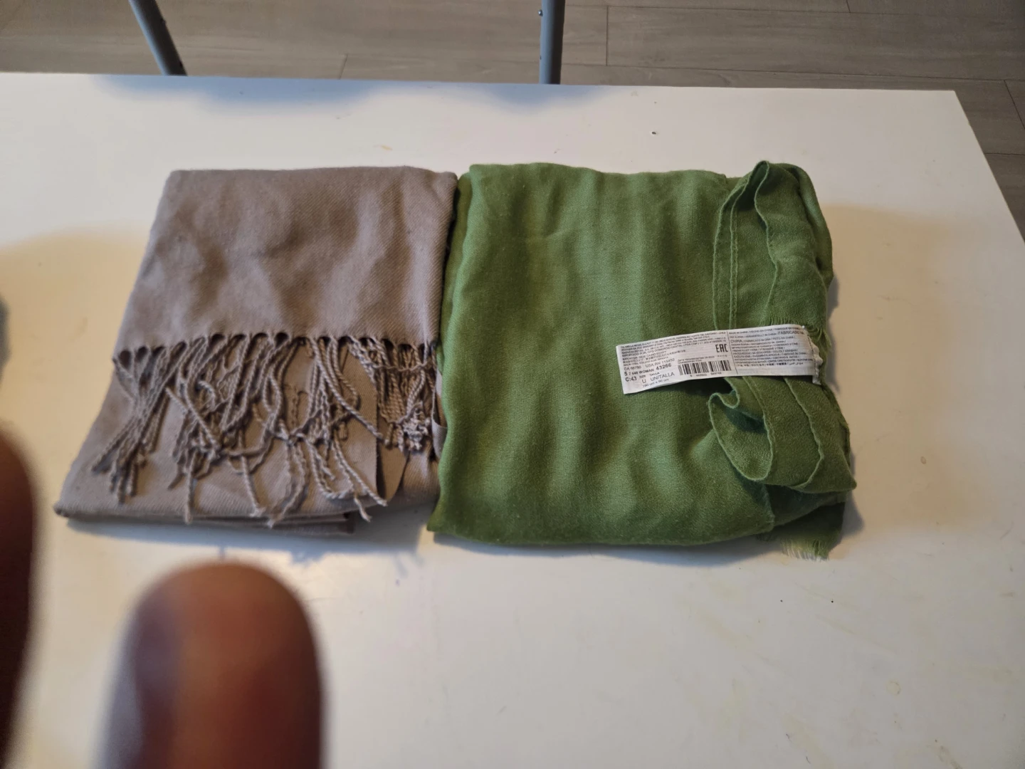 Two Scarves - Green and Taupe