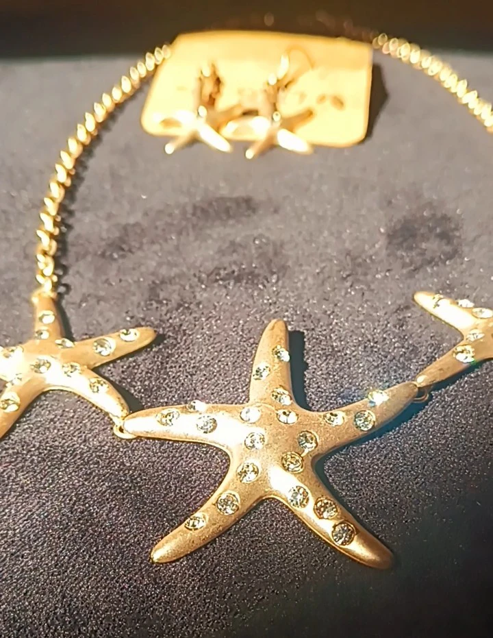 Sparkly Rhinestone Starfish Necklace and Earring - photo 4