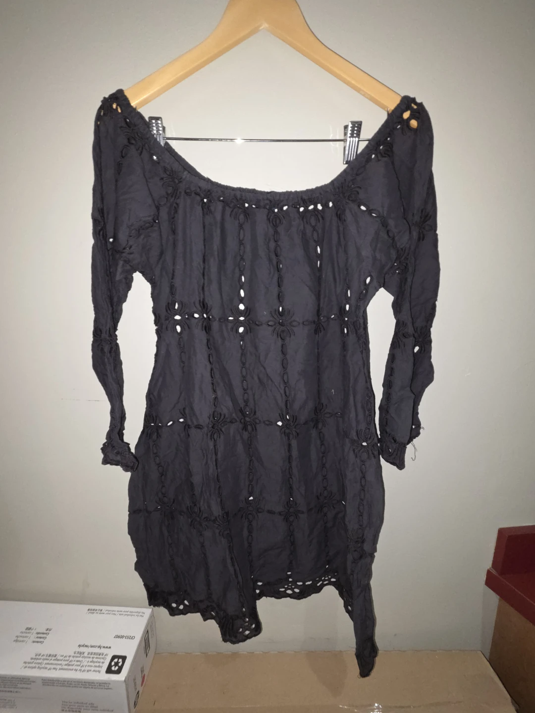 Black Eyelet Off-Shoulder Top