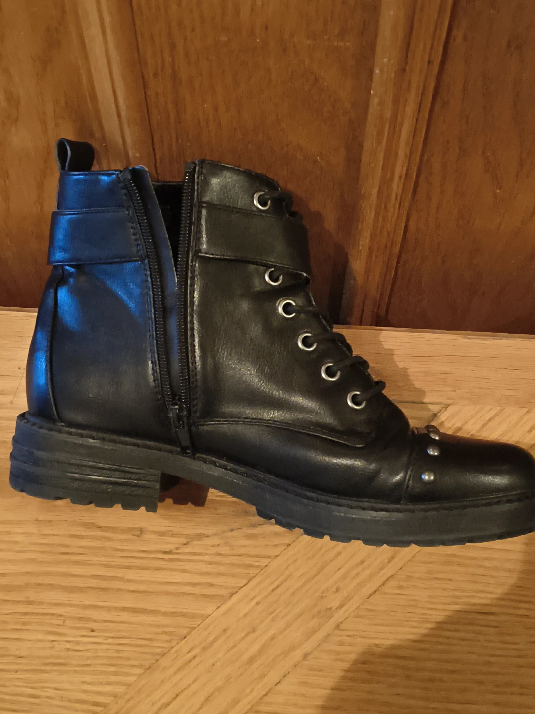 Black Studded Lace-Up Combat Boots - photo 4