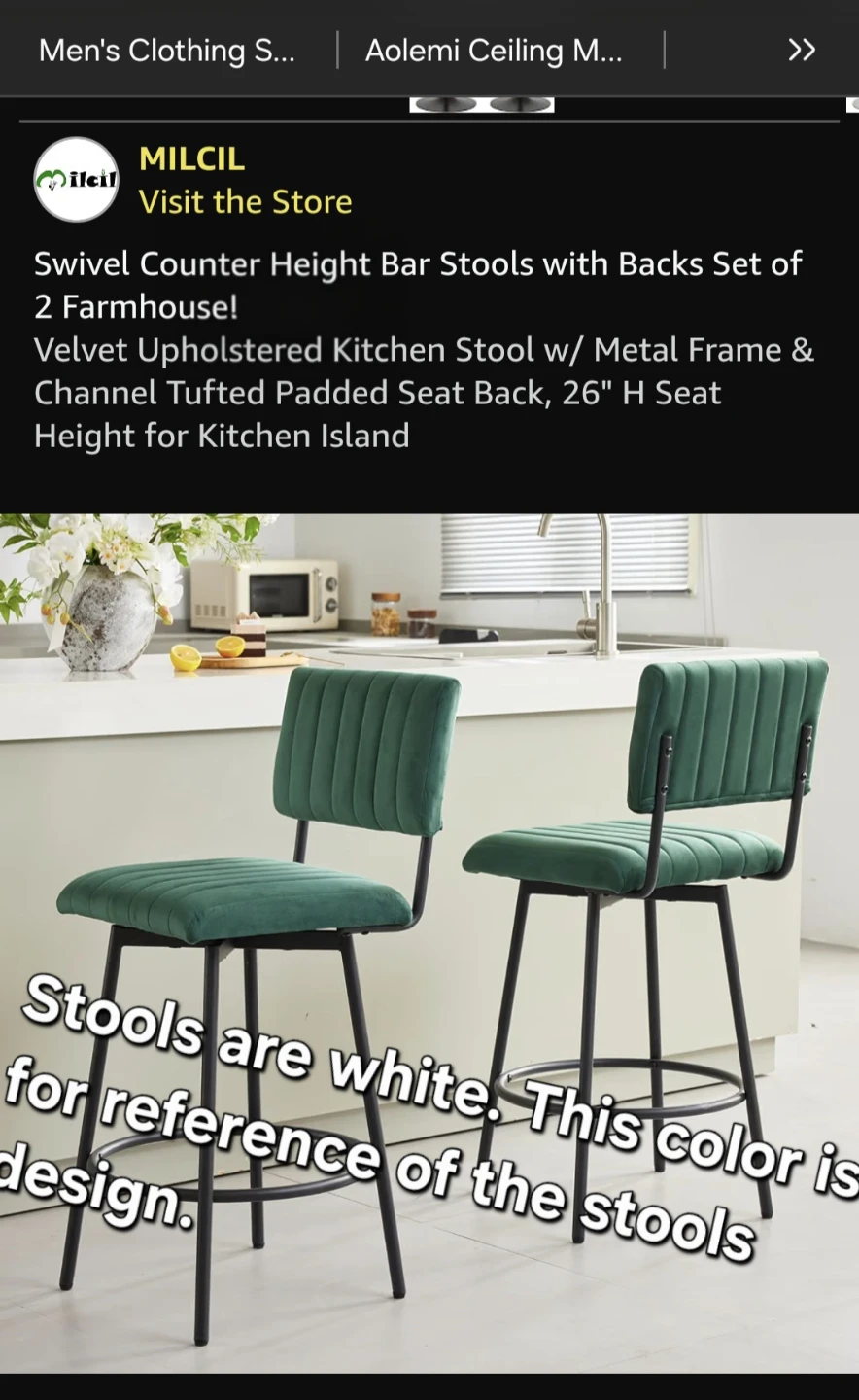 White Swivel Counter Height Bar Stools - Set of 2 (White)