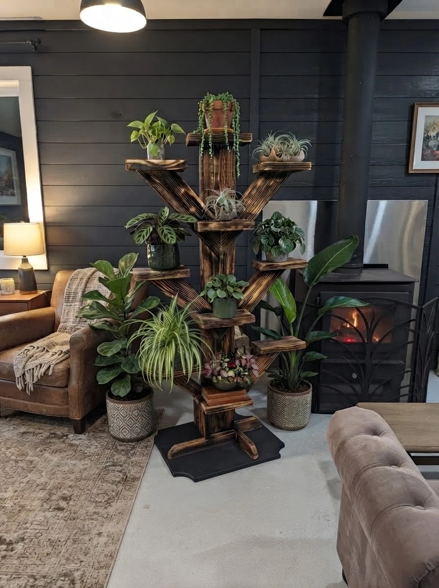 Rustic Wooden Plant Stand Tree - photo 2