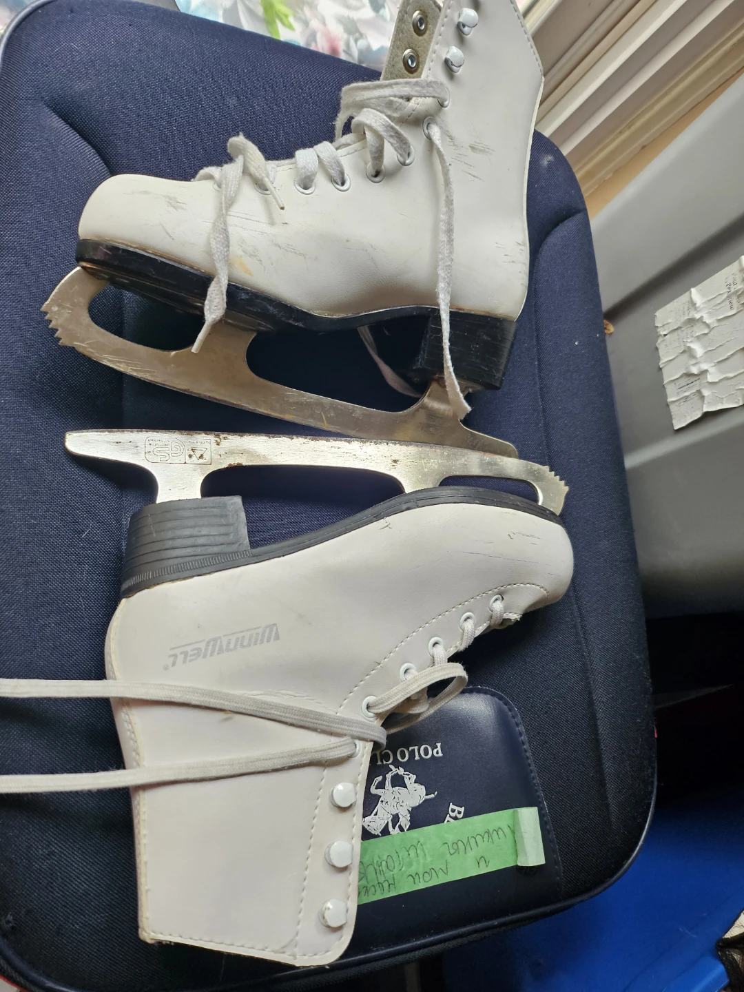 3 pair of White Figure Skates Size 2J and 8 . Need to sharpen