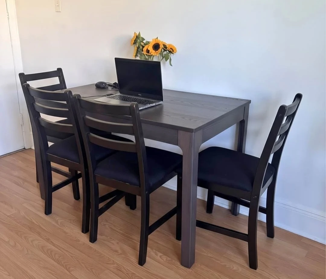 Dark Wood Dining Table with 4 Chairs
