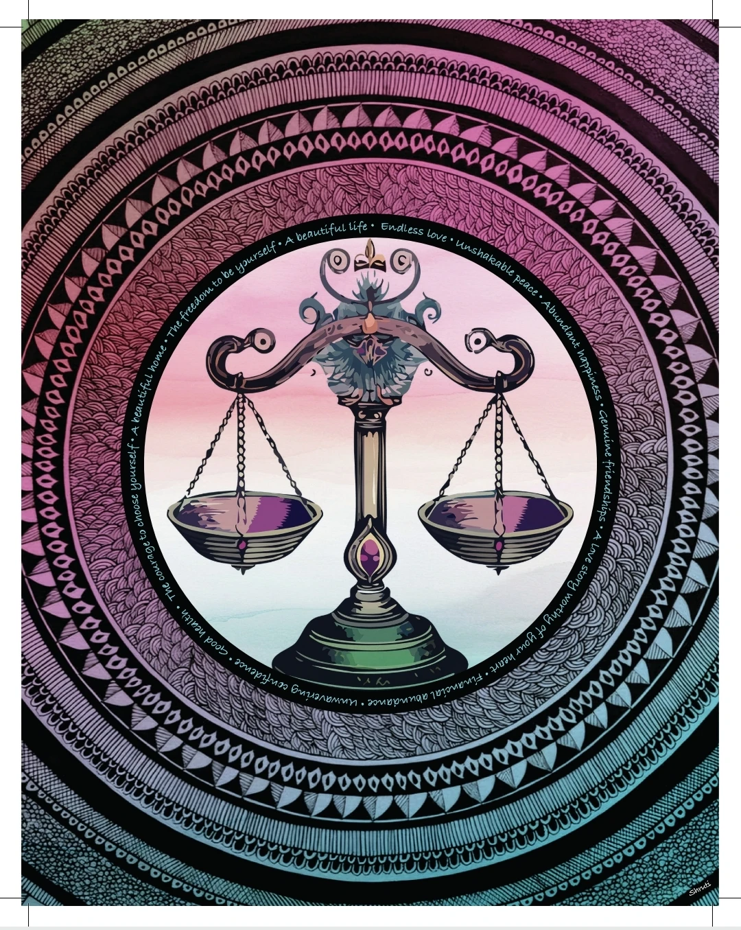 Handmade Print Libra Zodiac Mandala Art Print