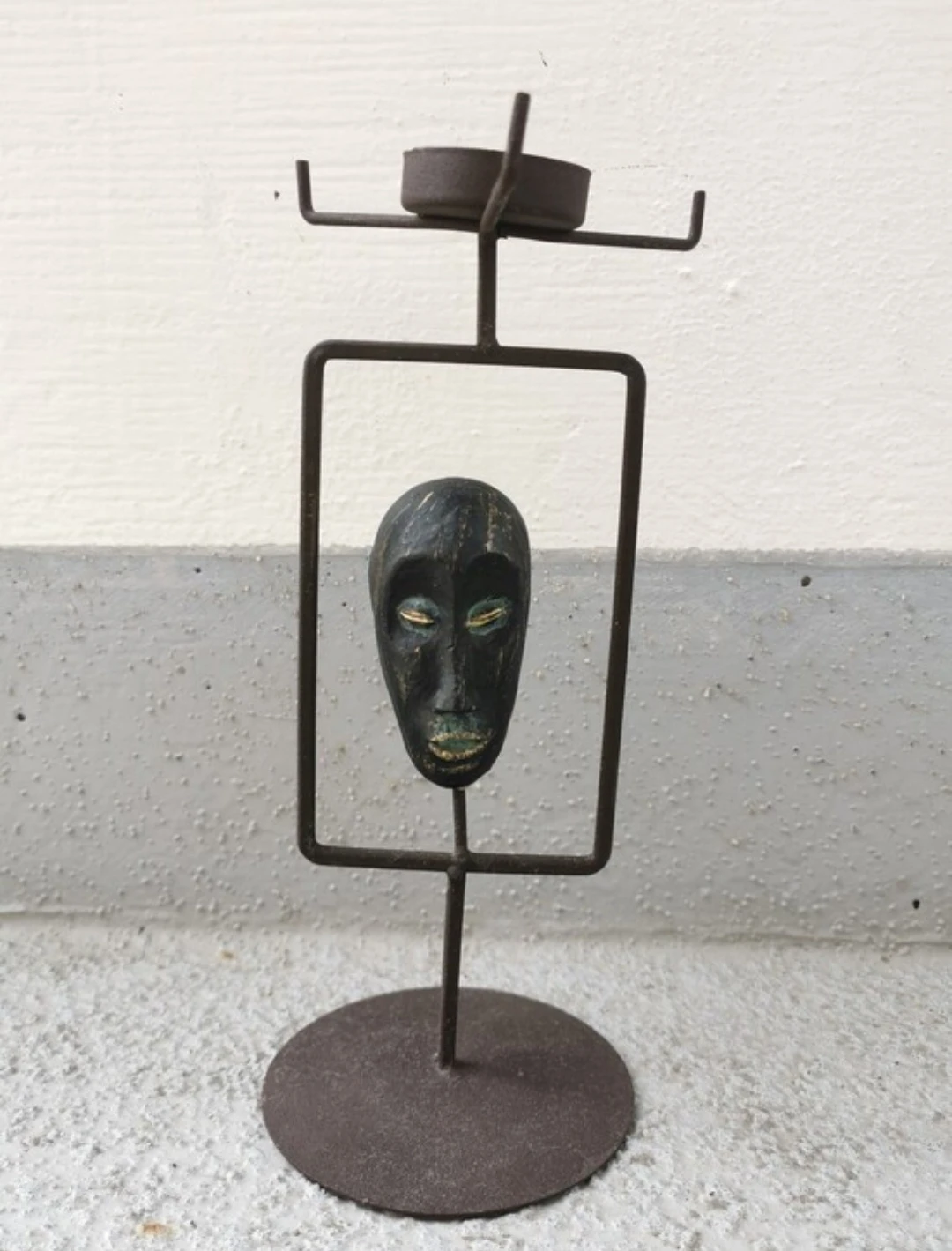 Sculptural Mask Tealight Holder Metal Stand Art Decor