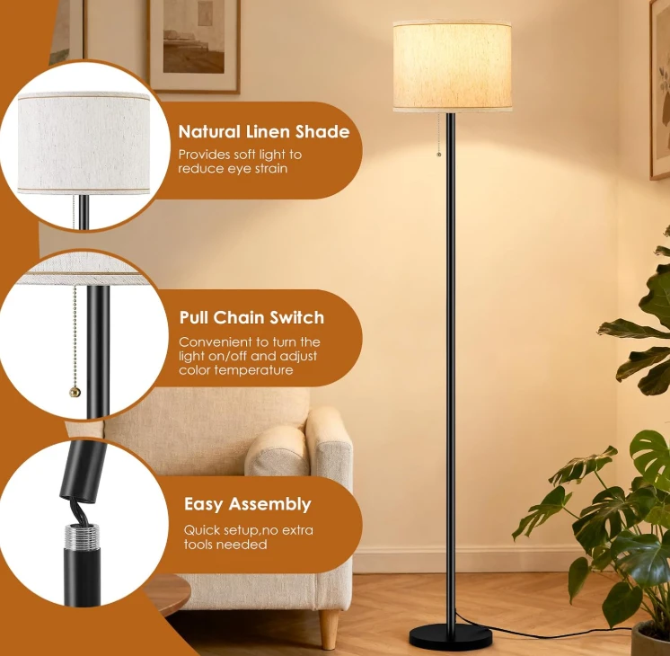 Standing Floor Lamp with Linen Shade - photo 2