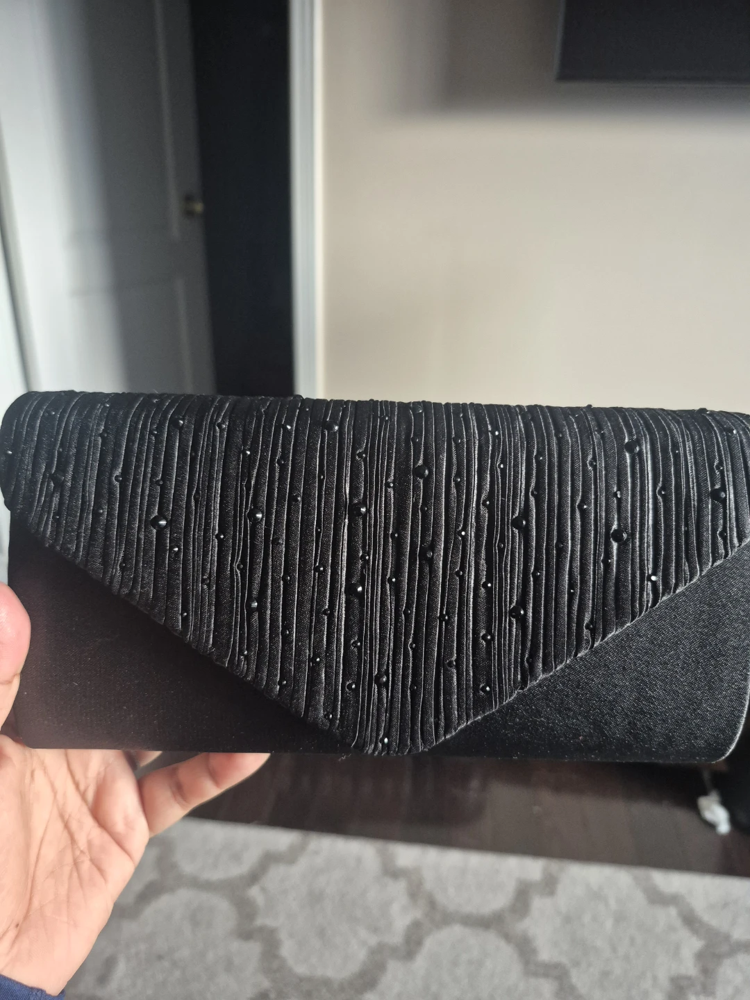 Black Beaded Satin Envelope Clutch - photo 2