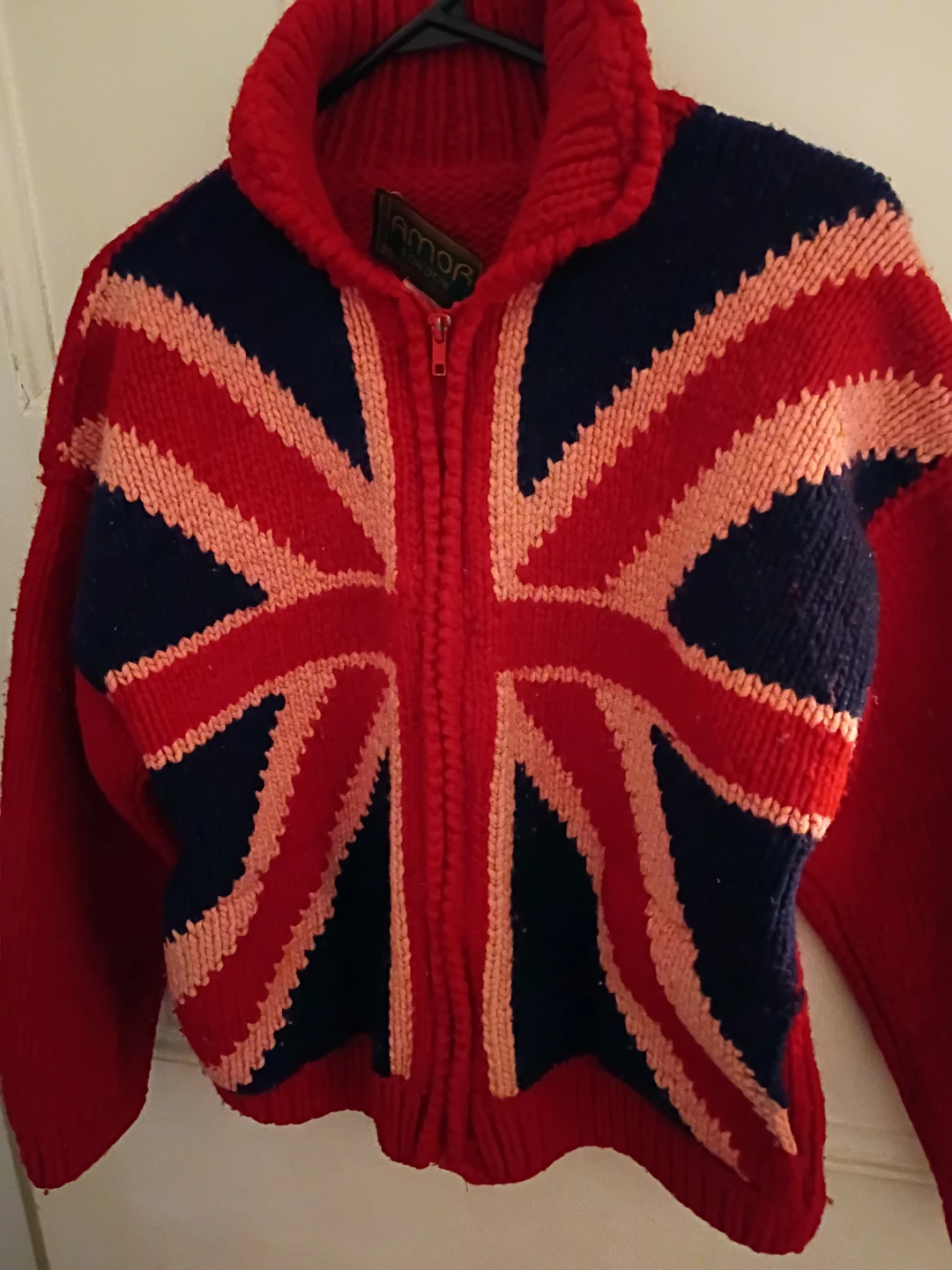 Vintage Amor London Union Jack Wool Knit Zip-up Cardigan