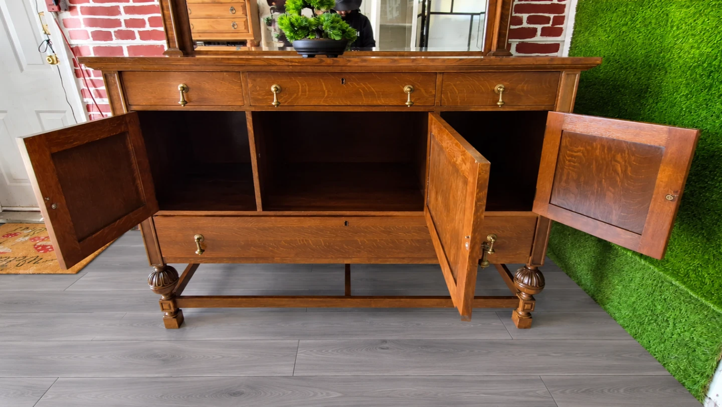 Vintage Oak Sideboard with Mirror - photo 4