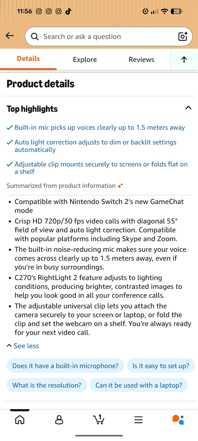 Logitech C270 HD Webcam (720p @ 30fps) - photo 5