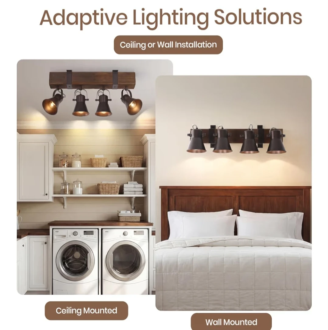 4-Light Rustic Farmhouse Wooden Track Ceiling Light - photo 5